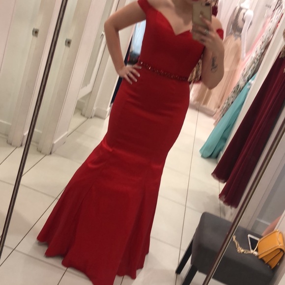 Red off the shoulder gown - Picture 2 of 13
